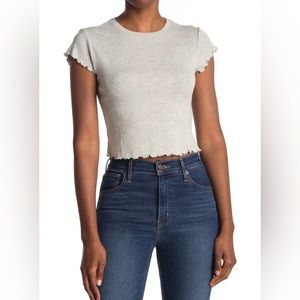 Nordstrom BP Ribbed Lettuce Edge Baby Tee- Gray SMALL, NEW WITH TAGS